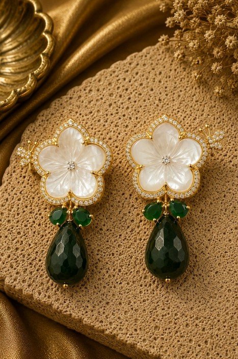 Emerald Butterfly Blossom Earrings